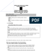 TOPIC: Defining and Non-Defining Relative Clauses.: 2020 Teacher: Liliana Castillo CD. Zambrano Goyeneche Jorge