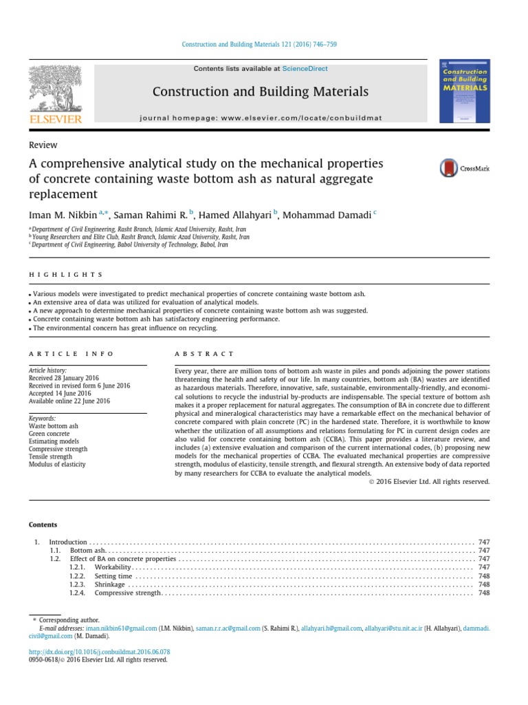 Mechanical Properties of Concrete with Bottom Ash | PDF | Strength Of ...