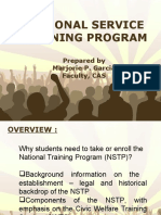 National Service Training Program: Prepared by Marjorie P. Garcia Faculty, CAS