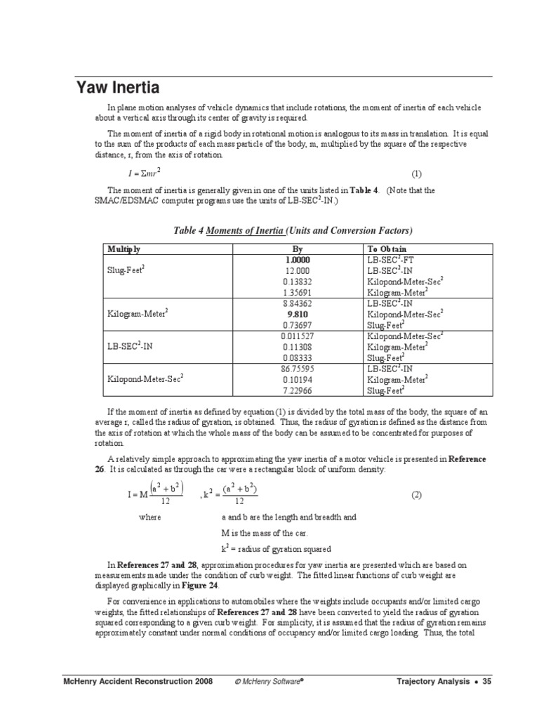 Yaw Inertia: Table 4 Moments of Inertia (Units and Conversion Factors ...