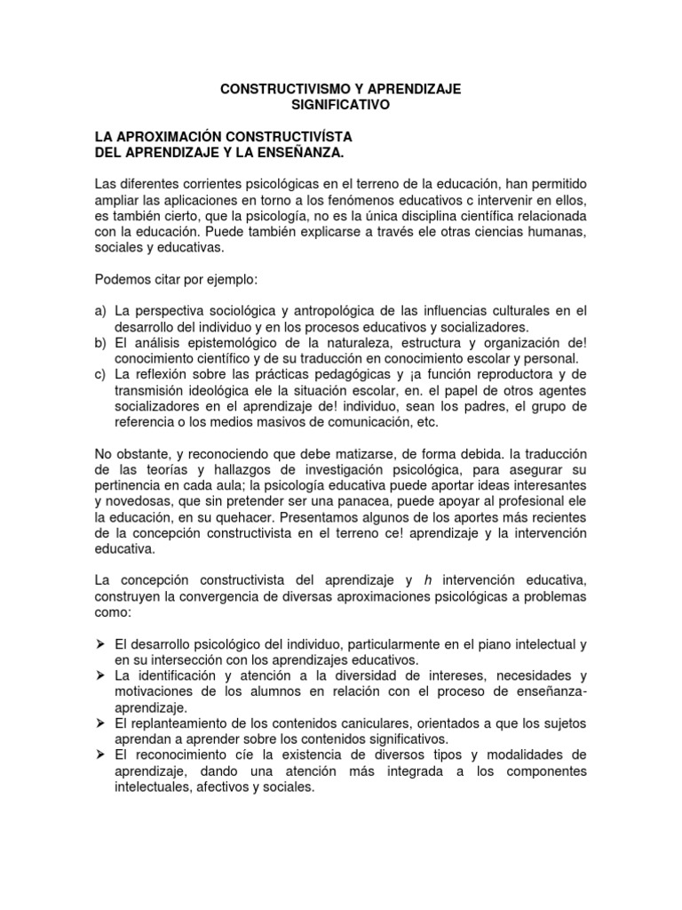 Constructivismo en el Aprendizaje Significativo | PDF | Constructivismo ...