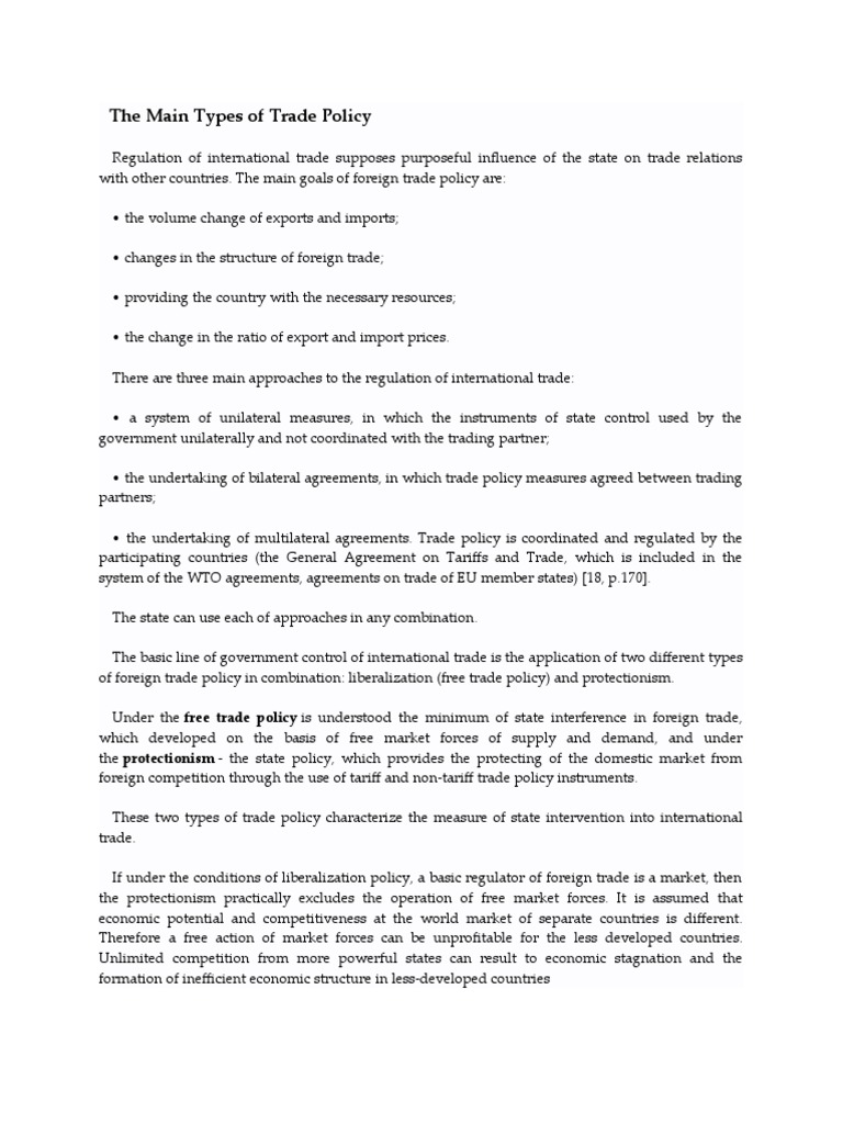 Types of Trade Policies Explained | PDF | Commercial Policy | Protectionism