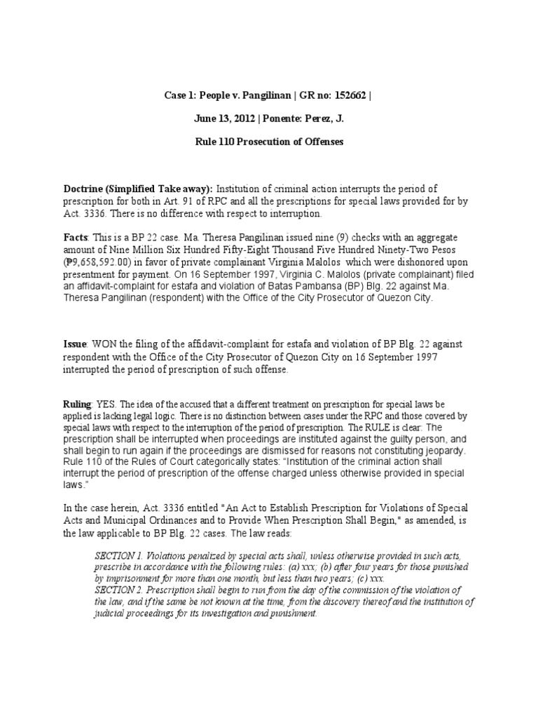 Crim Pro For Recit PDF Defamation Statute Of Limitations