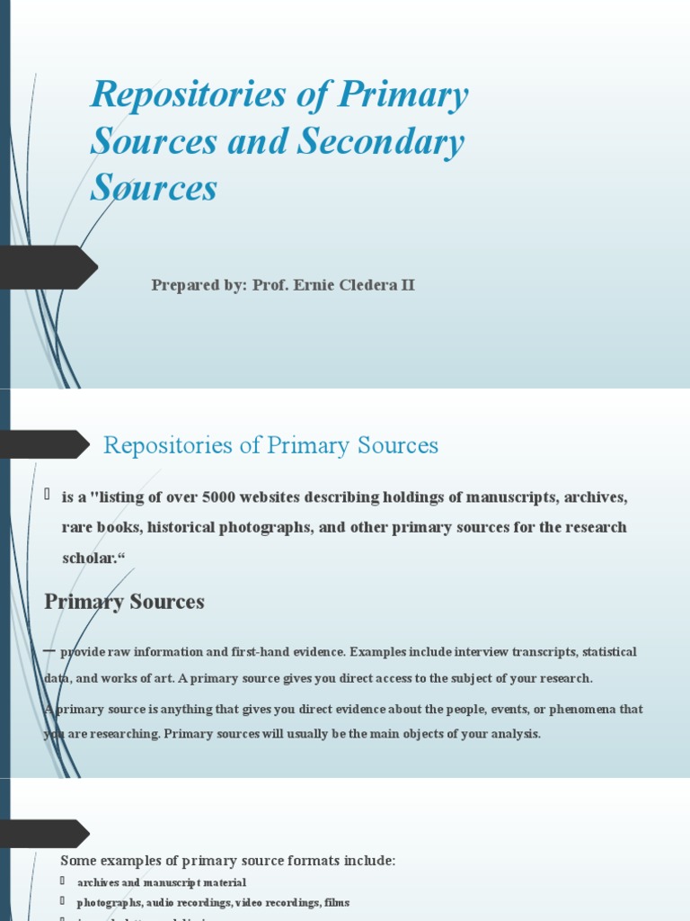 RepositoriesofPrimarySourcesandSecondarySources