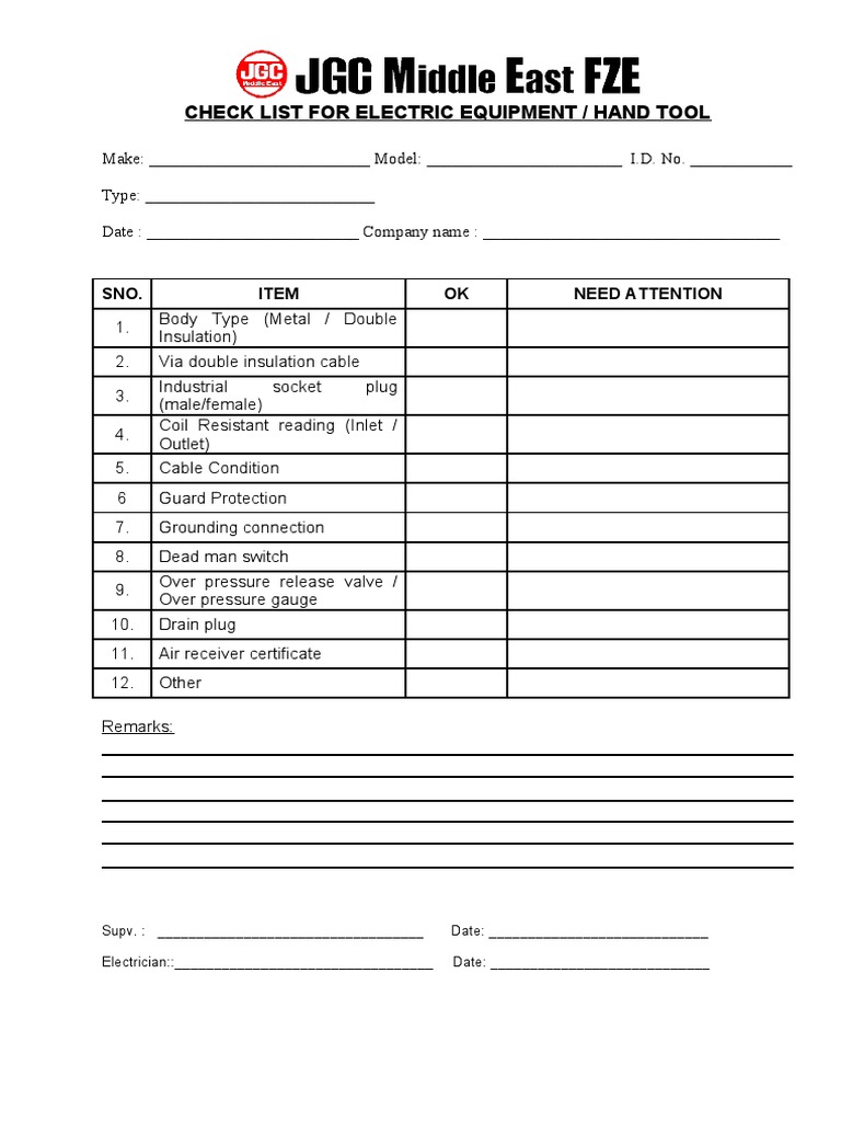 Electric Equipment Inspection Checklist | PDF
