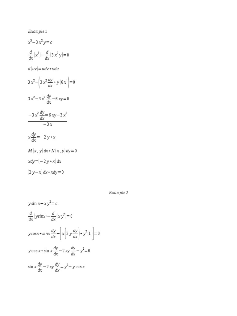 Example 1 X y C D DX X D DX y D (Uv) Udv +vdu Dy DX y (6x) Dy DX Dy DX ...