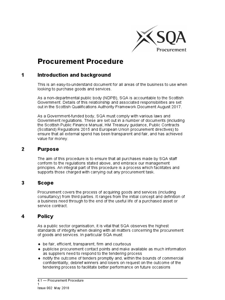 SQA Procurement Procedure Manual | PDF | Procurement | Policy