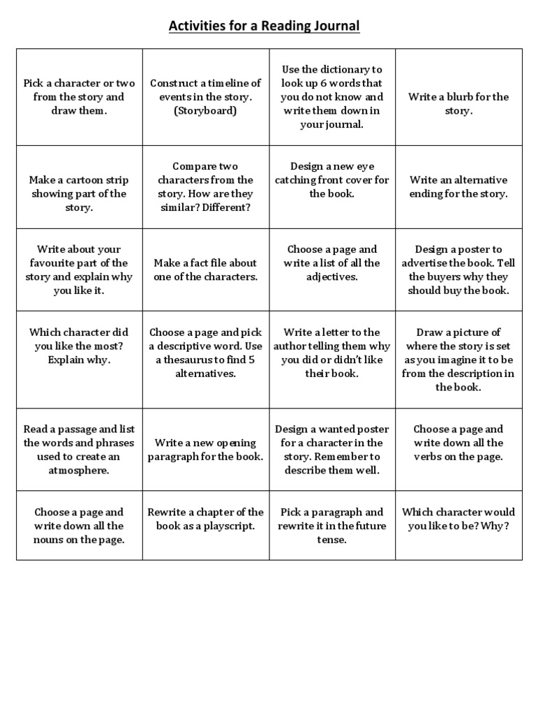 Engaging Activities for Reading Journals | PDF | Books | Sentence ...