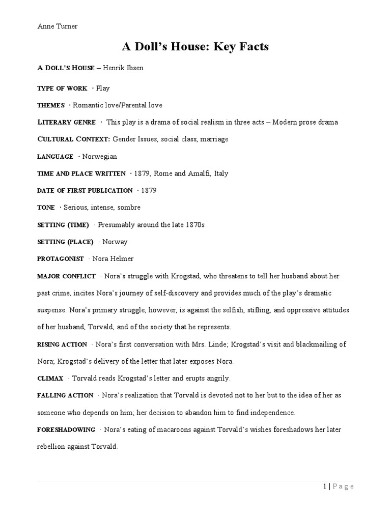 Summary of A Doll S House PDF A Doll's House Henrik Ibsen