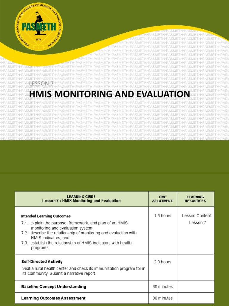 Hmis Monitoring and Evaluation Lesson 7 PDF Monitoring And