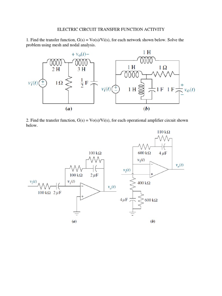 Electric Circuit Transfer Function Activity PDF