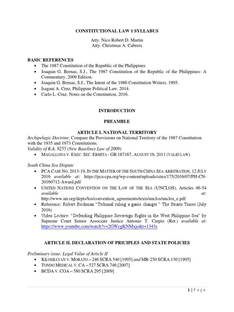 Constitutional Law Syllabus Overview | PDF | Pardon | Martial Law