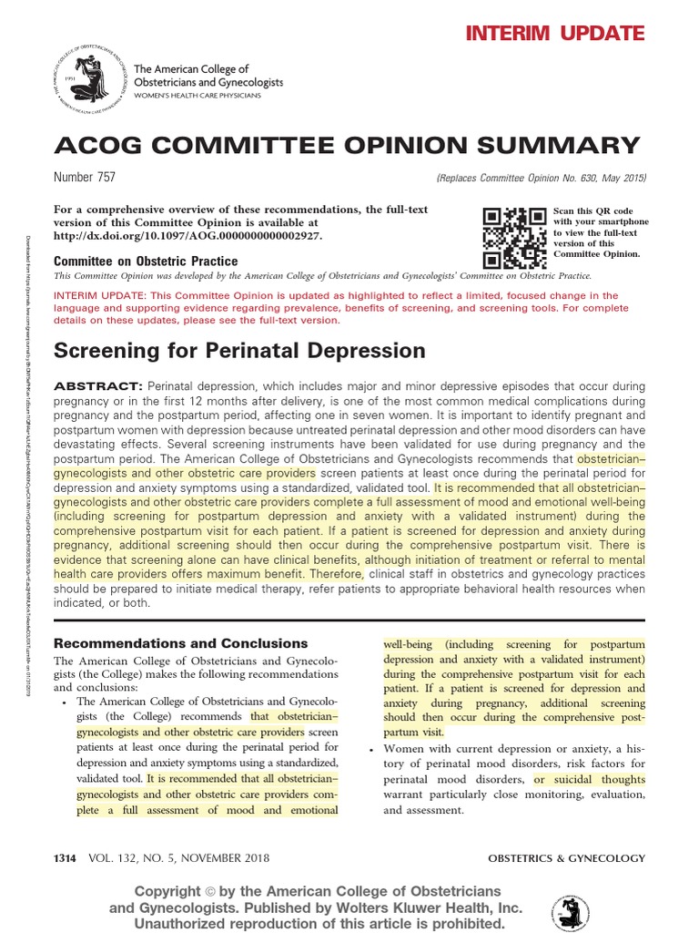 Screening For Perinatal Depression | PDF | Postpartum Depression ...