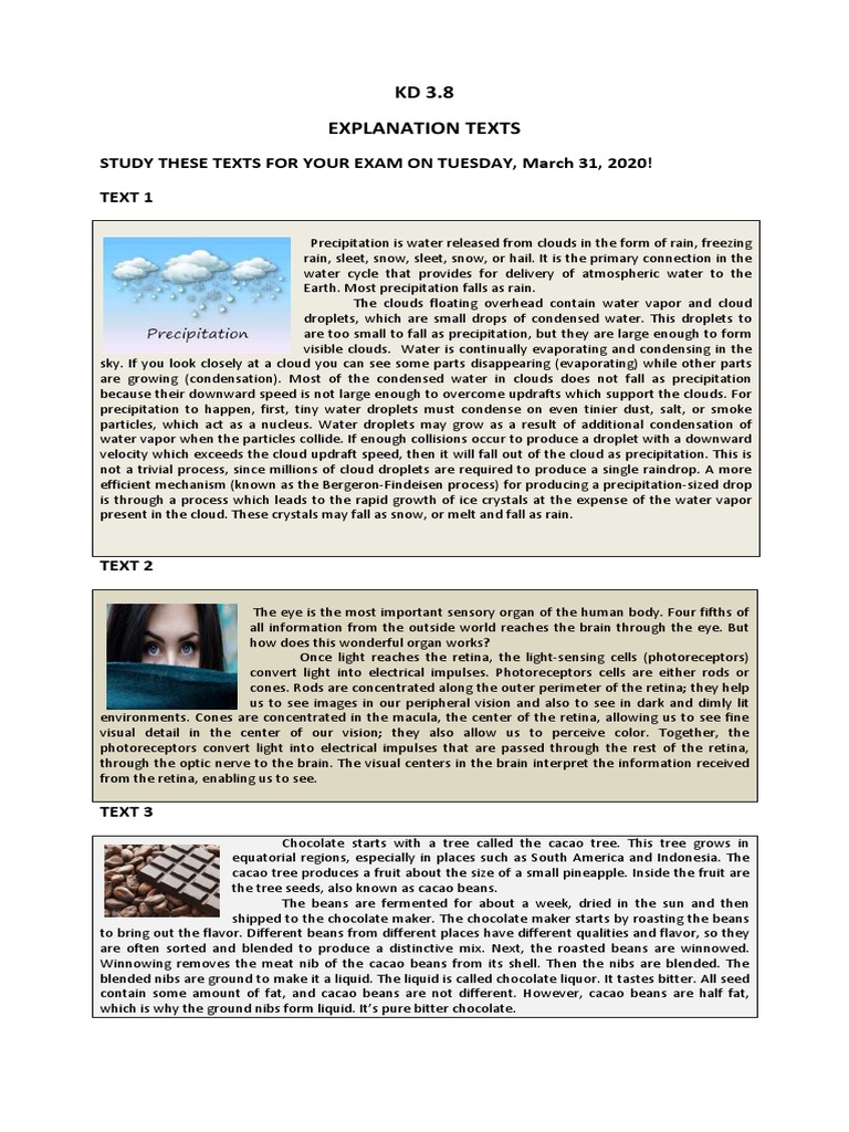 Reading Texts For Daily Exam On KD 3.8 | PDF | Precipitation | Phases ...