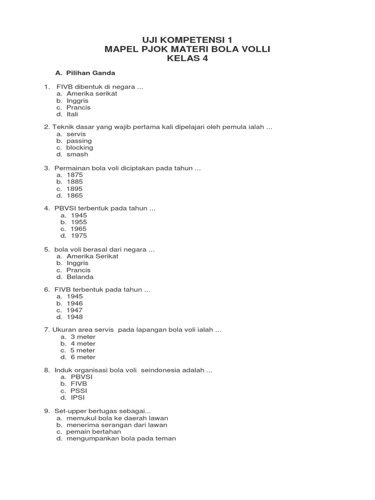 Uji Kompetensi 1 Materi Bola Volli Pdf