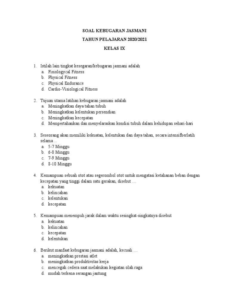 Soal Kebugaran Jasmani