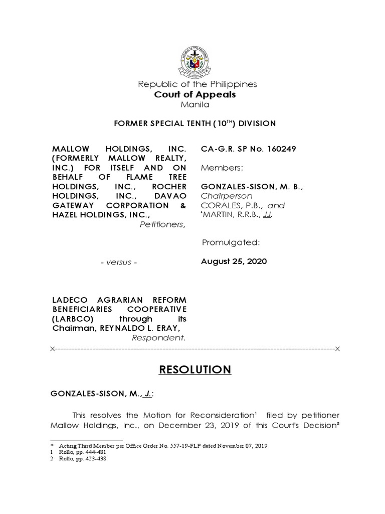 Court of Appeals Denies Motion for Reconsideration in Case Involving