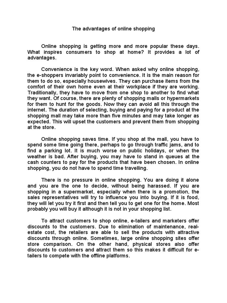 The Advantages of Online Shopping | PDF | Online Shopping | Retail