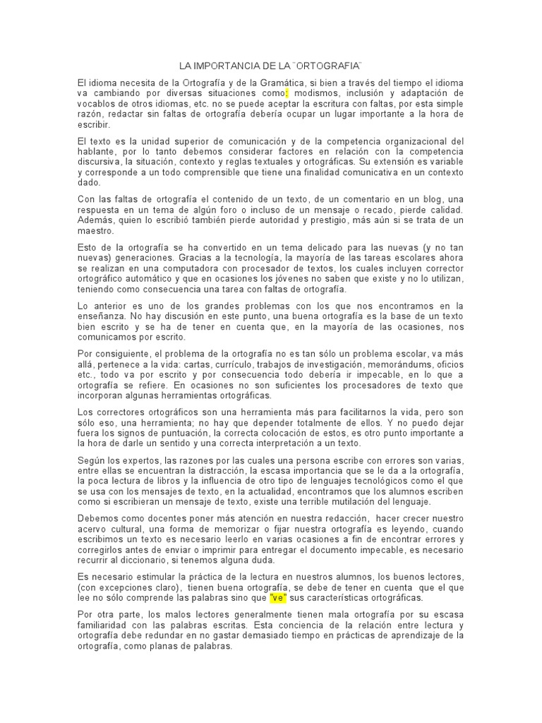 Importancia de la Ortografía en la Comunicación | PDF | Ortografía ...