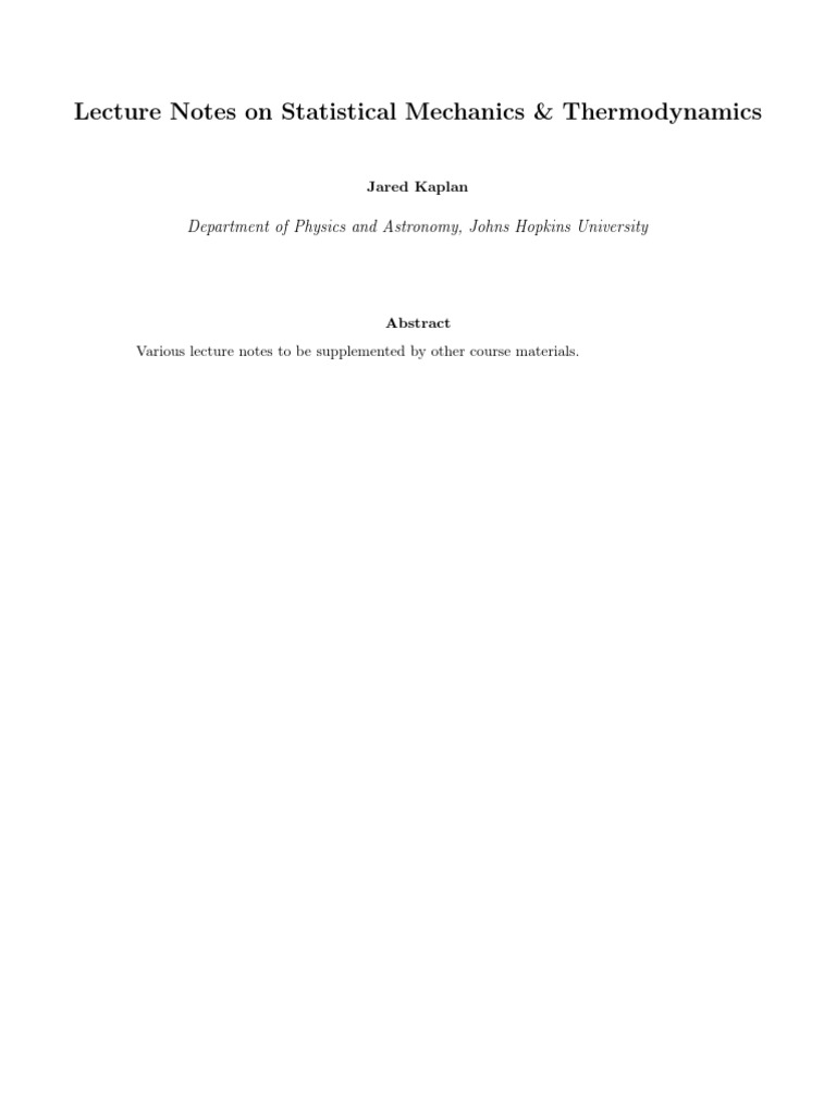 Statistical Mechanics Lecture Notes | PDF | Temperature | Statistical ...