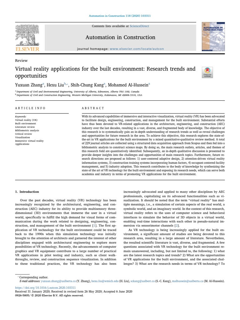 Virtual Reality Applications For The Built Environment | PDF | Virtual ...