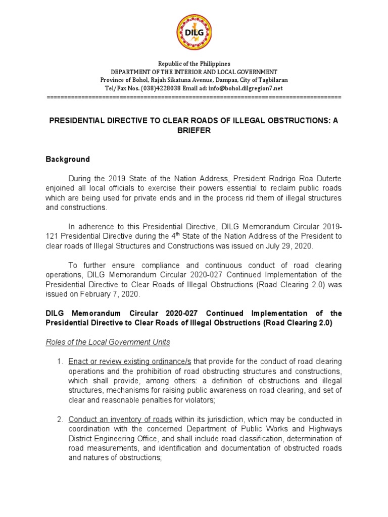 Presidential Directive on Road Clearing | PDF | Road | Traffic