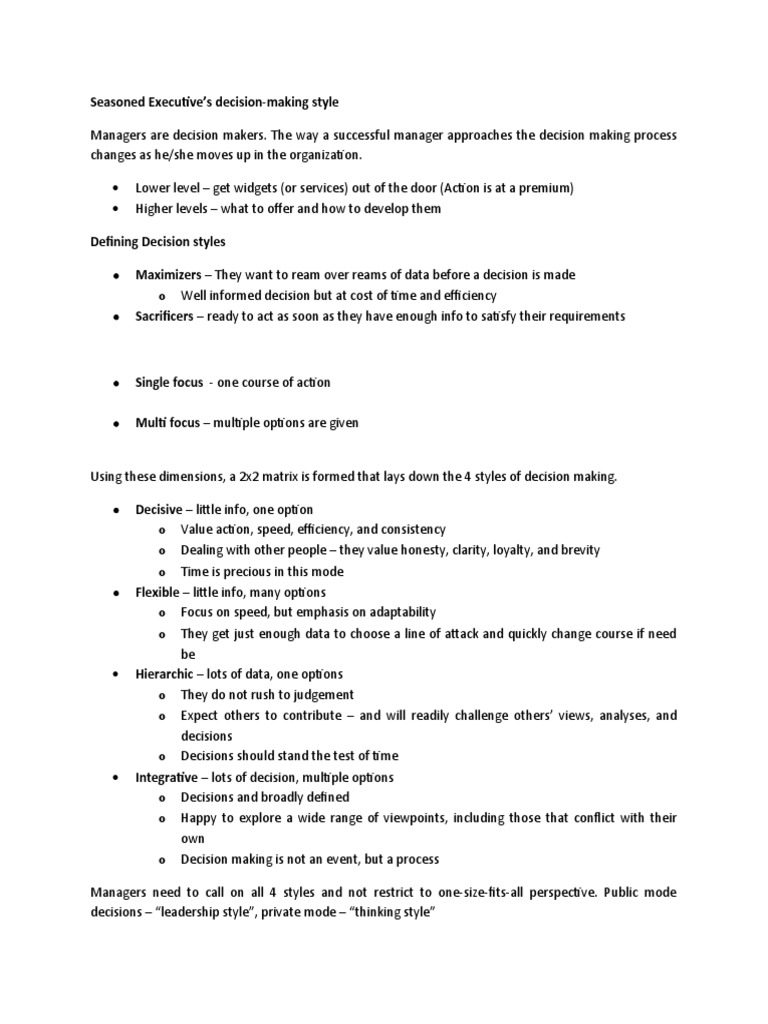 Executive Decision-Making Styles Explained | PDF | Decision Making ...