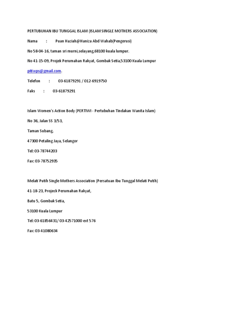 Alamat Persatuan Ibu Tunggal  PDF