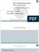 Advanced Academic Reading and Writing Course Report