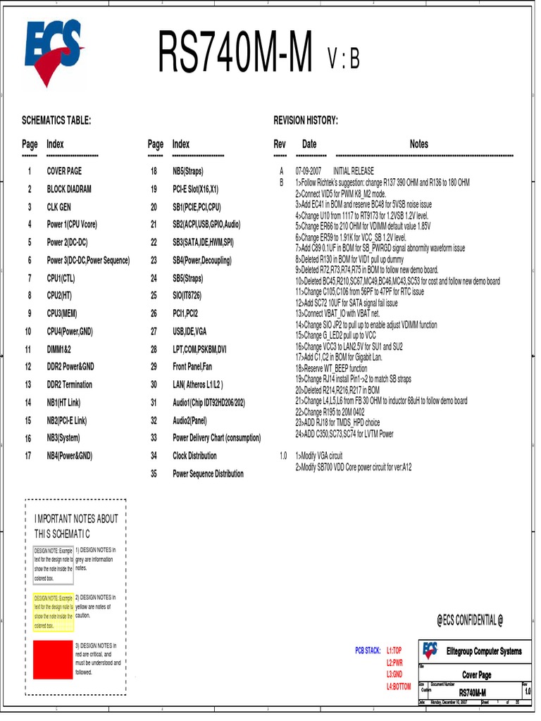 Important Notes About This Schematic: at Ecs Confidential @ | PDF ...