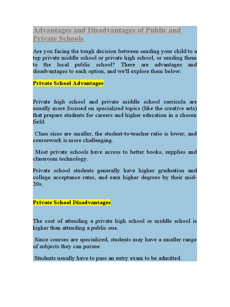 Advantages and Disadvantages of Public and Private Schools PDF