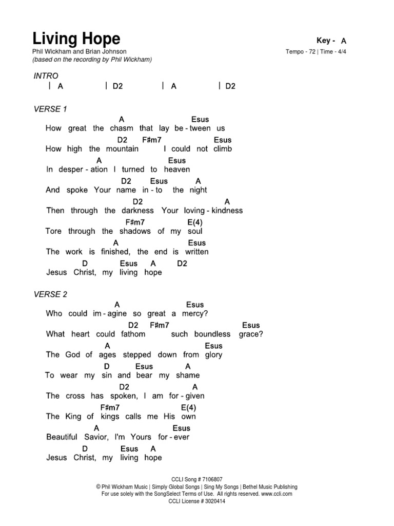 Living Hope Songselect Chart In A Pdf Pdf