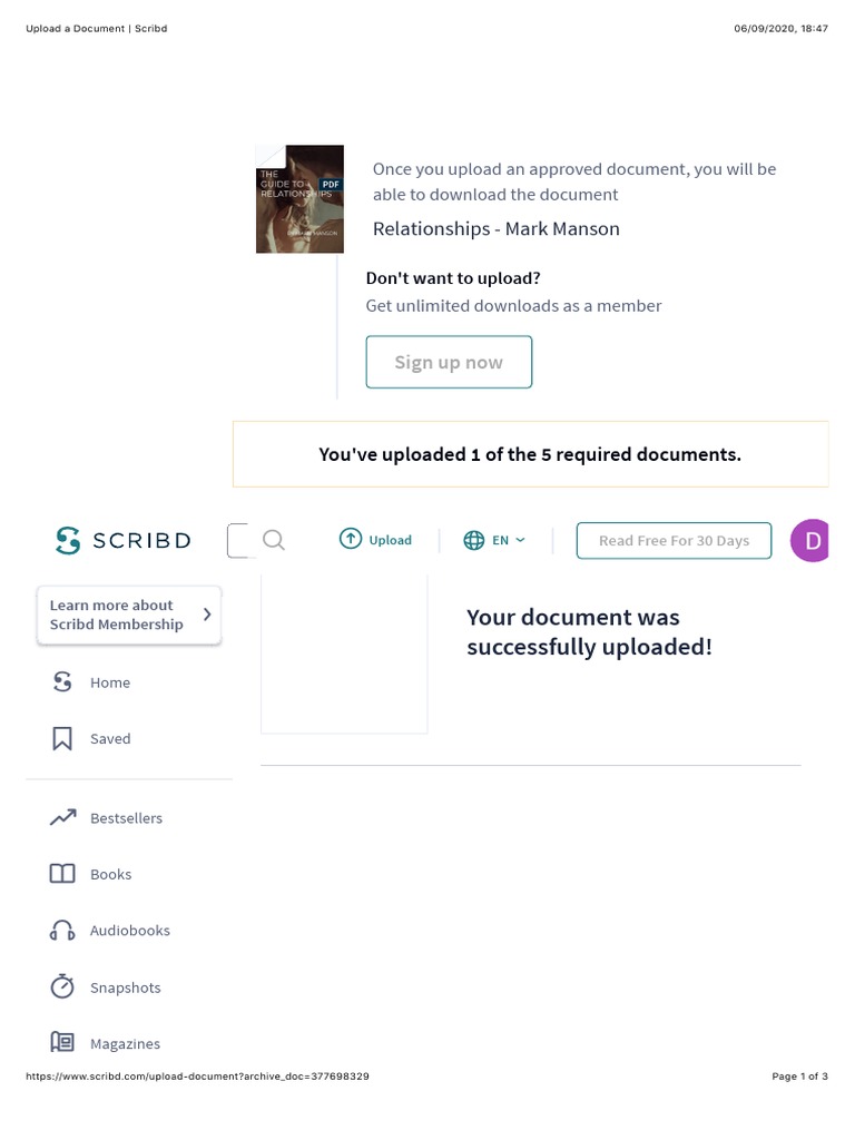 Document Upload Confirmation on Scribd | PDF