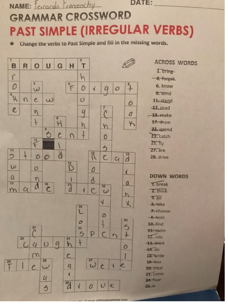 Irregular Verb Forms Crossword Puzzle | PDF