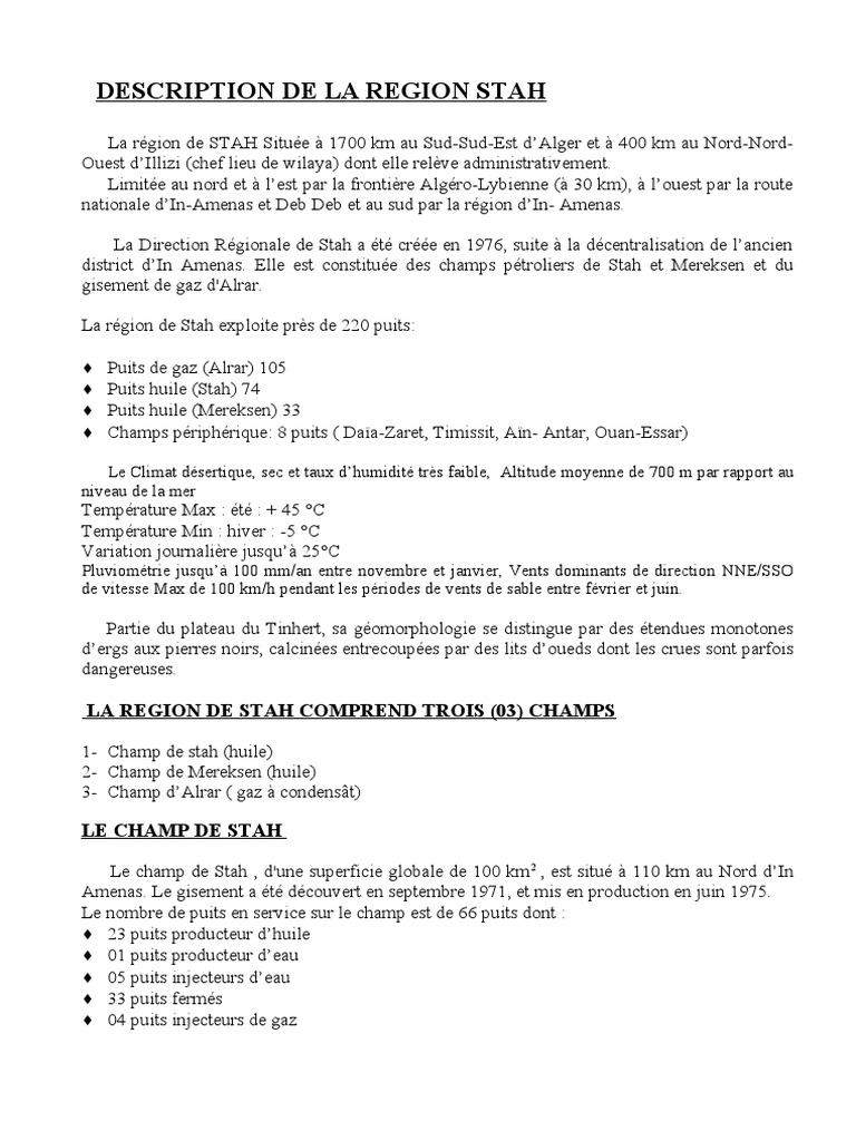 Rapport sur la région de Stah en Algérie | PDF | Forage | Comptabilité