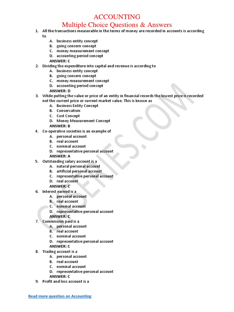 Accounting MCQs with Answers PDF | PDF | Income Statement | Financial ...