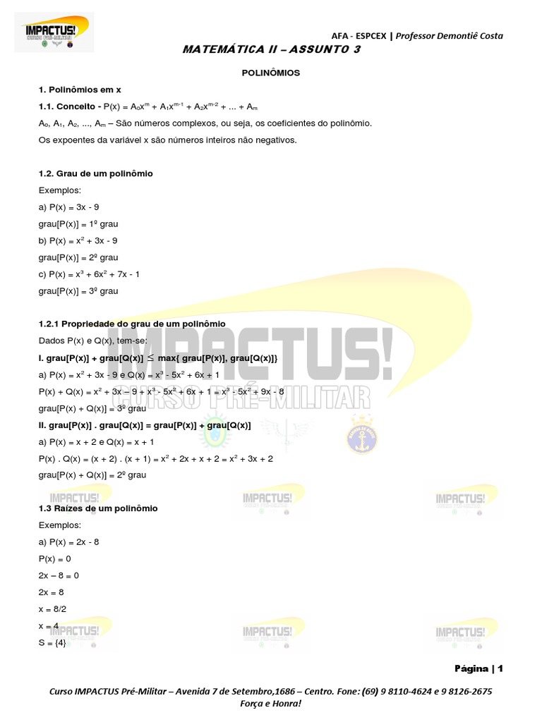 Polinômios: Conceitos e Operações Básicas | PDF | Raiz (Matemática ...