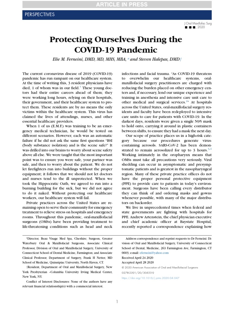Protecting Ourselves During The COVID-19 Pandemic: Perspectives | PDF ...