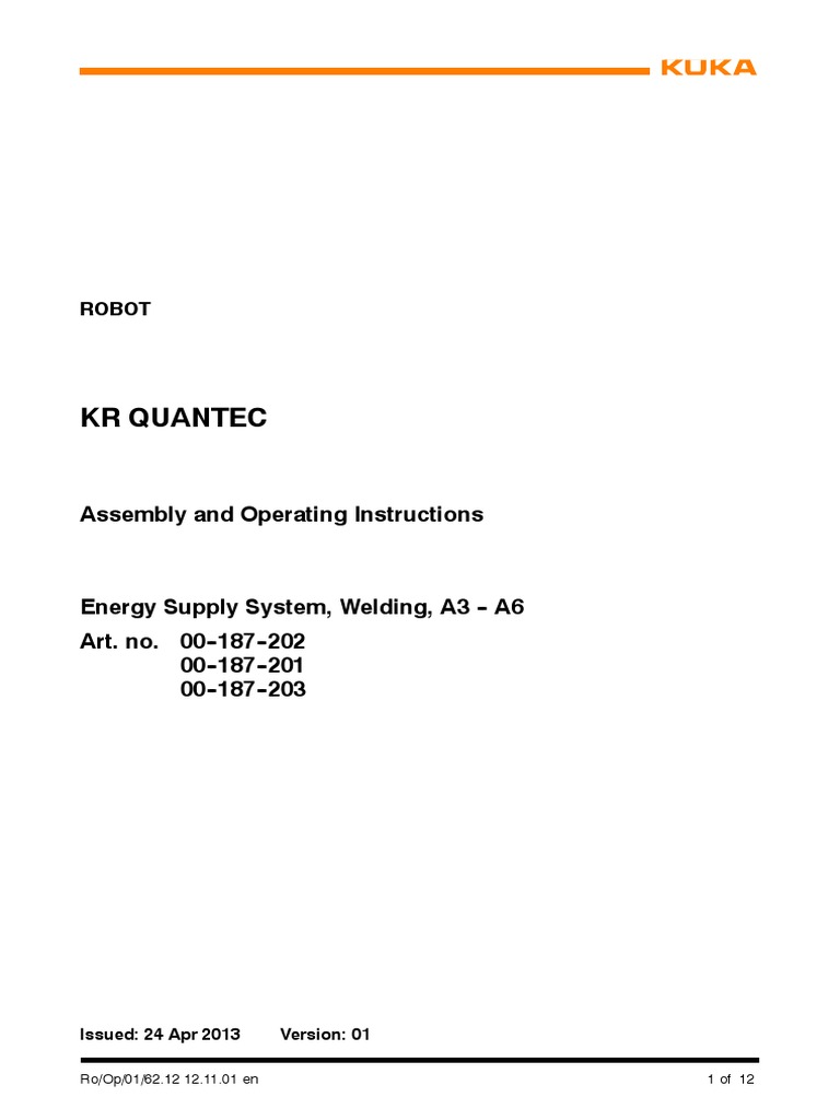 KR Quantec: Assembly and Operating Instructions | PDF | Electrical ...