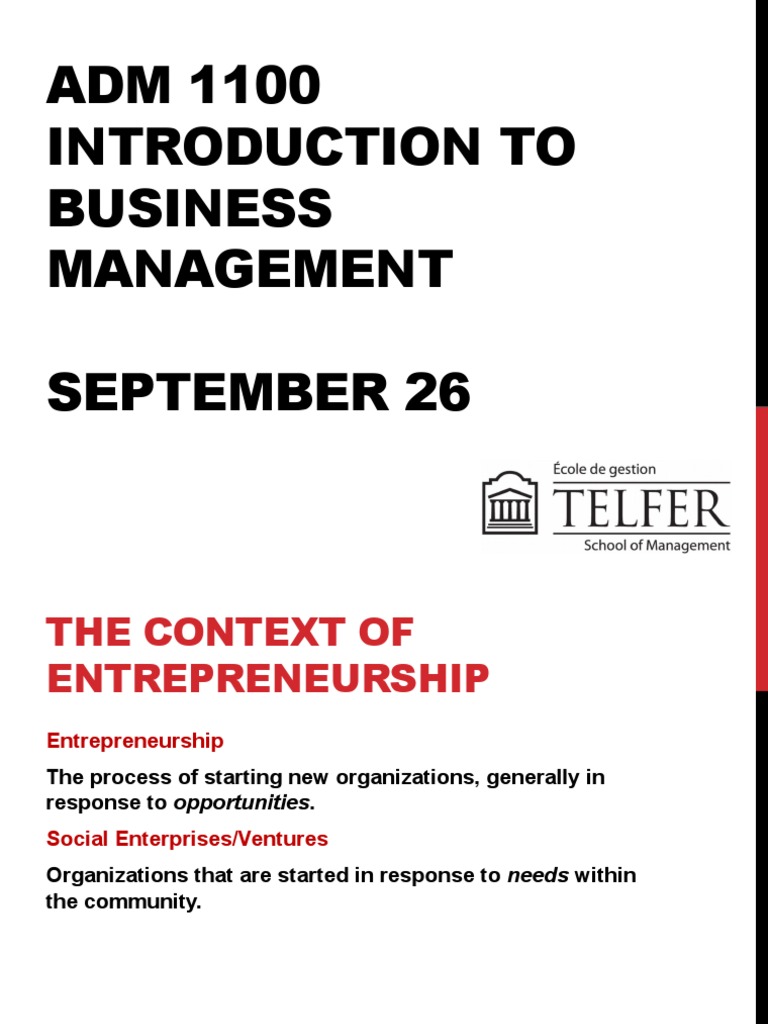 ADM 1100 Introduction To Business Management September 26 | PDF ...