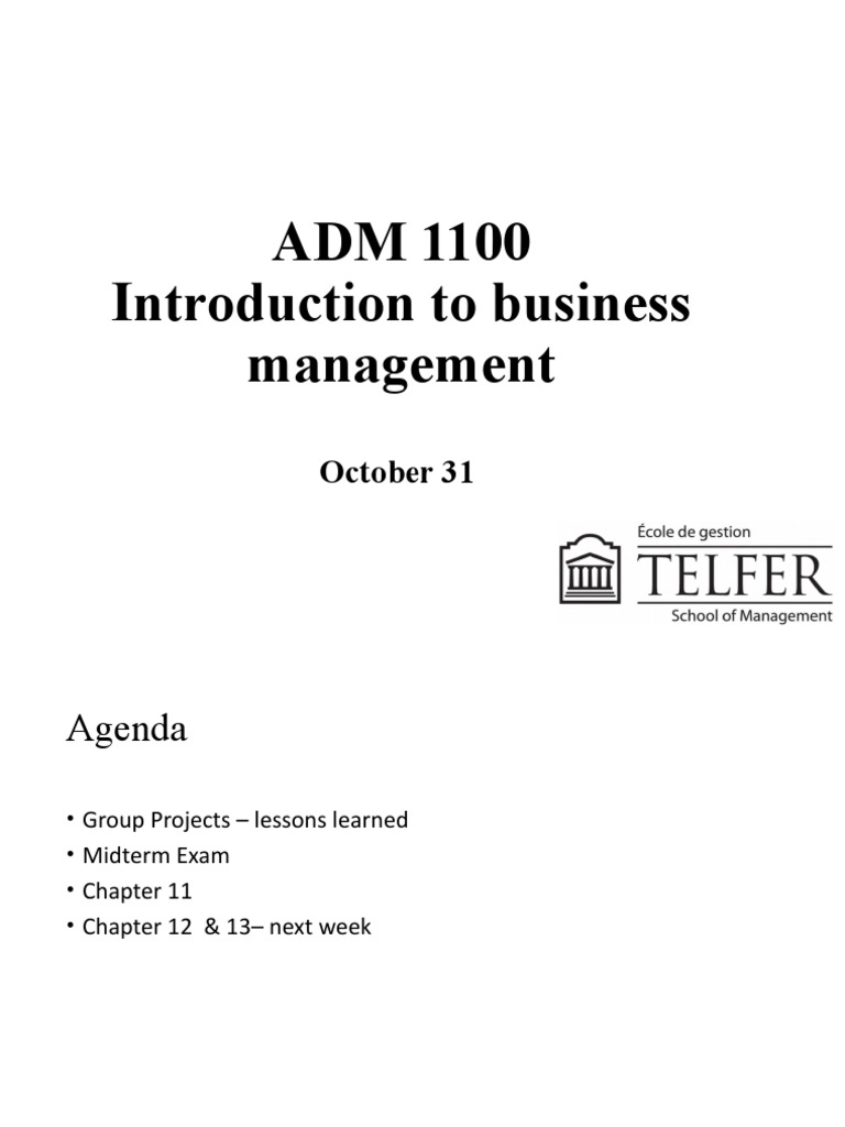 ADM 1100 Introduction To Business Management: October 31 | PDF ...