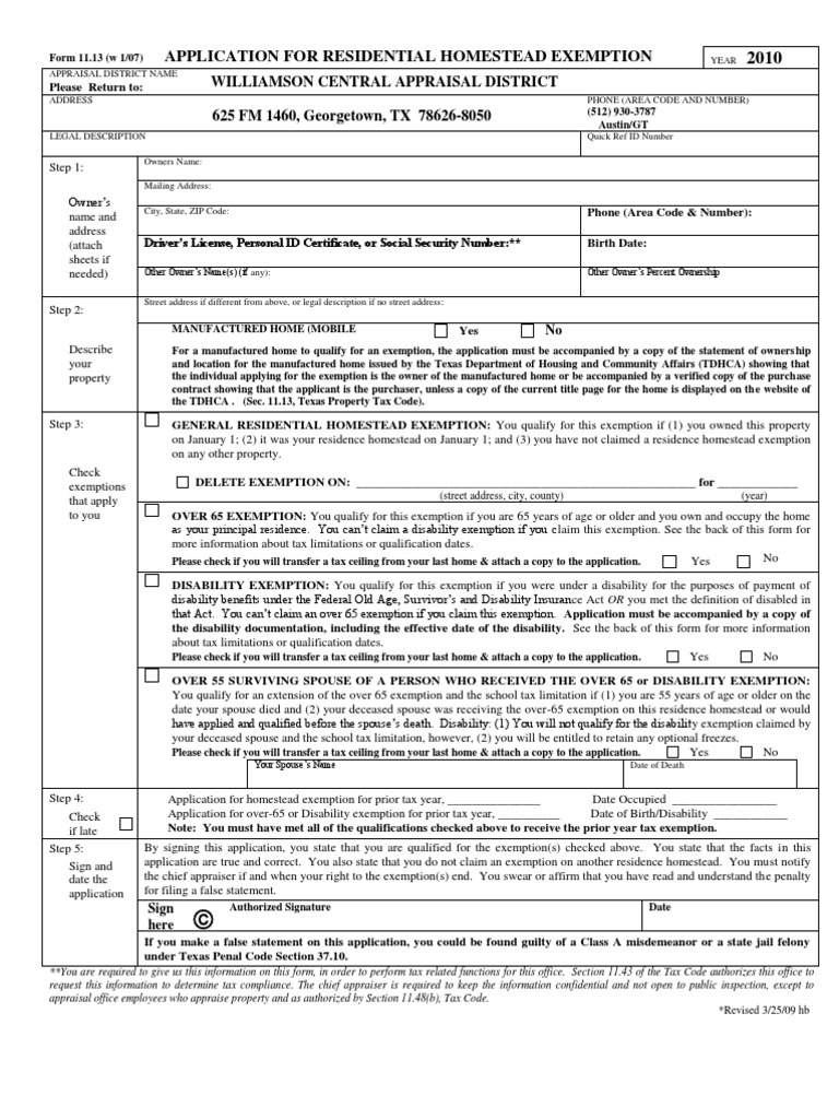 Texas Homestead Exemption Application | PDF | Tax Exemption | Ownership