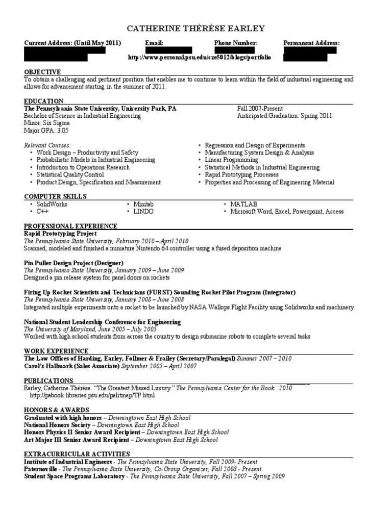 01.24.10.resume Online | PDF | Industrial Engineering | Pennsylvania ...