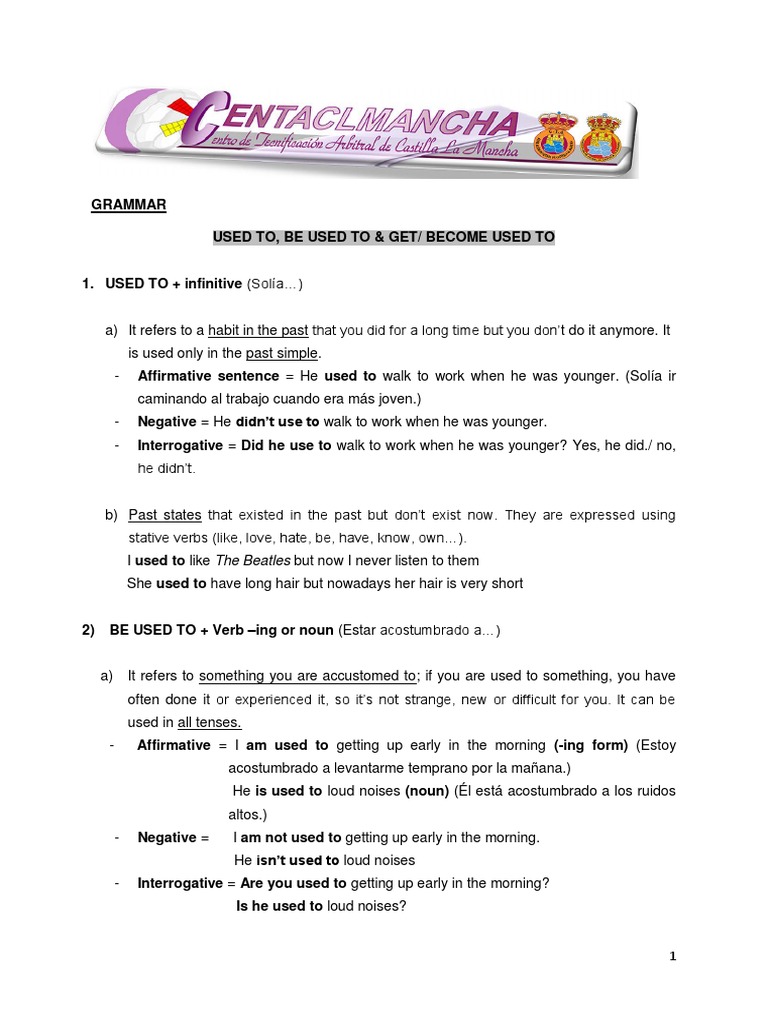 22.used To, Be Used To and Get Used To | PDF | Verb | Syntactic ...