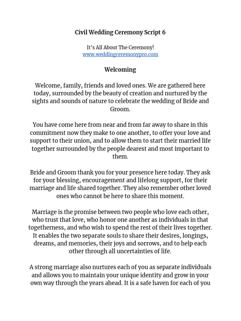 Civil Ceremony Examples