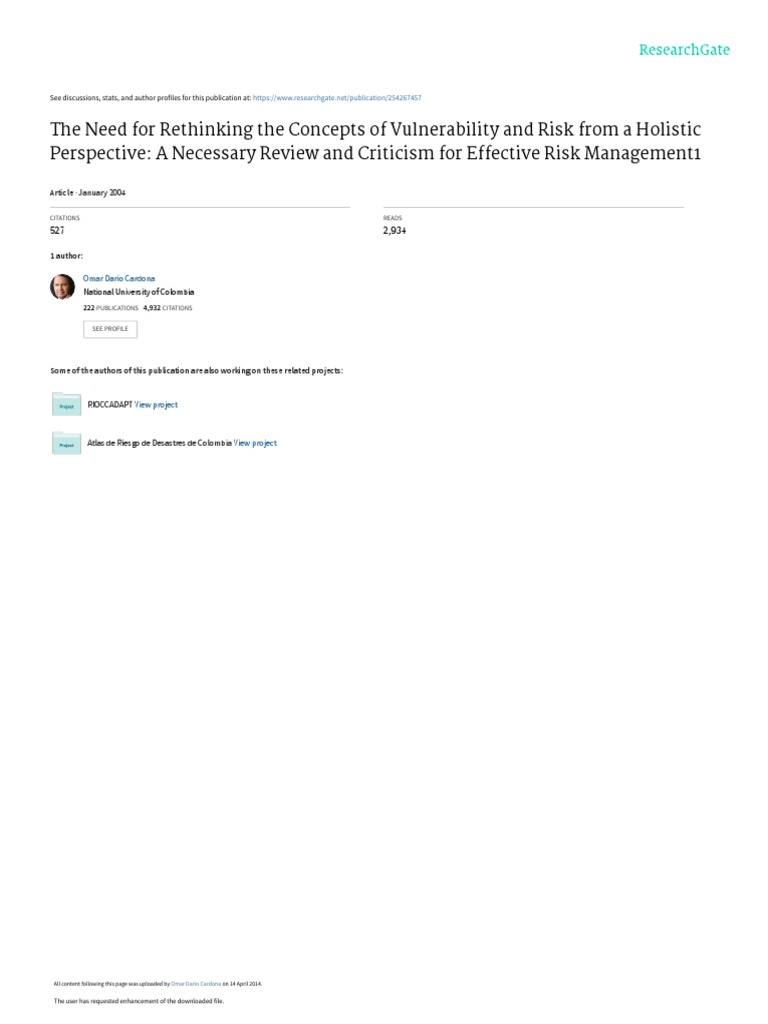 Rethinking Vulnerability and Risk Concepts | PDF | Hazards | Risk