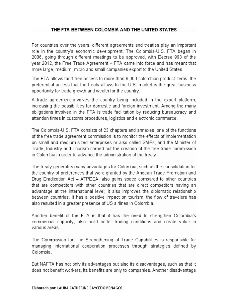The Fta Between Colombia and The United States | PDF | Colombia | Trade