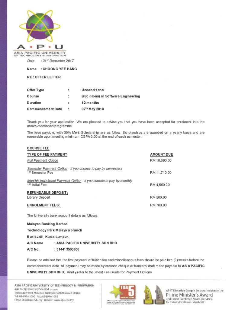 APU Offer Letter PDF | PDF