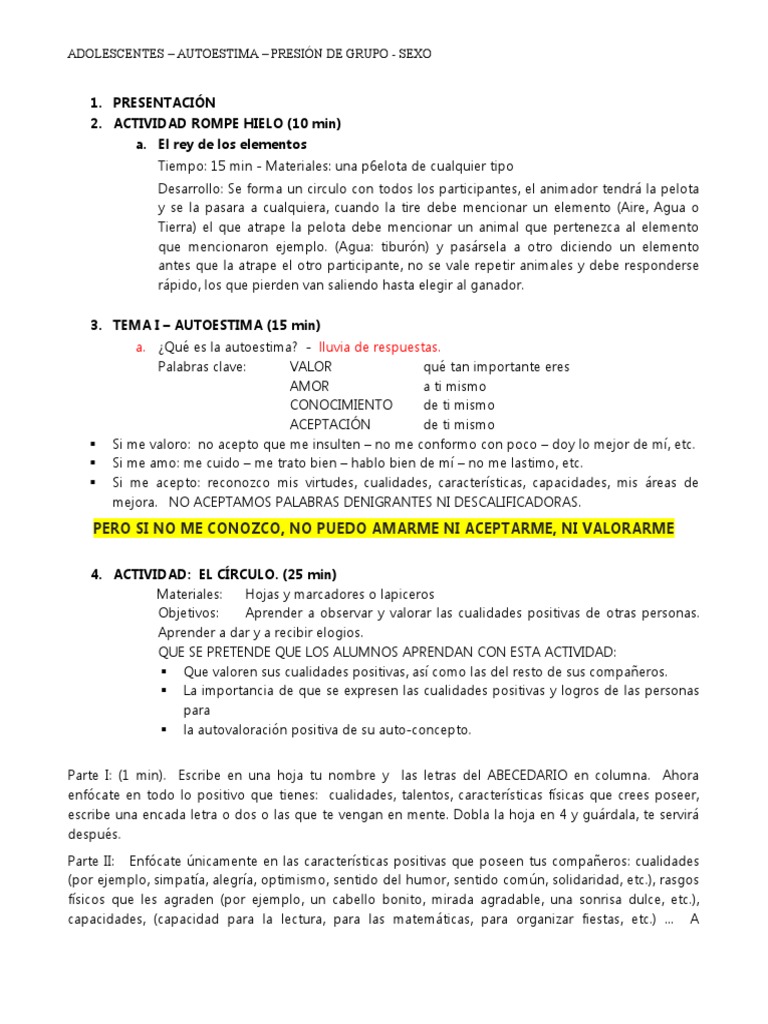 Actividades de Autoestima para Adolescentes | PDF | Autoestima | Cristo ...