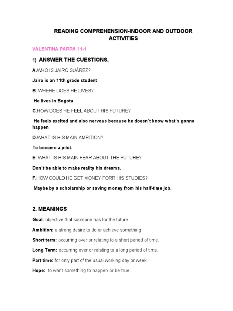 Indoor and Outdoor Activities PDF